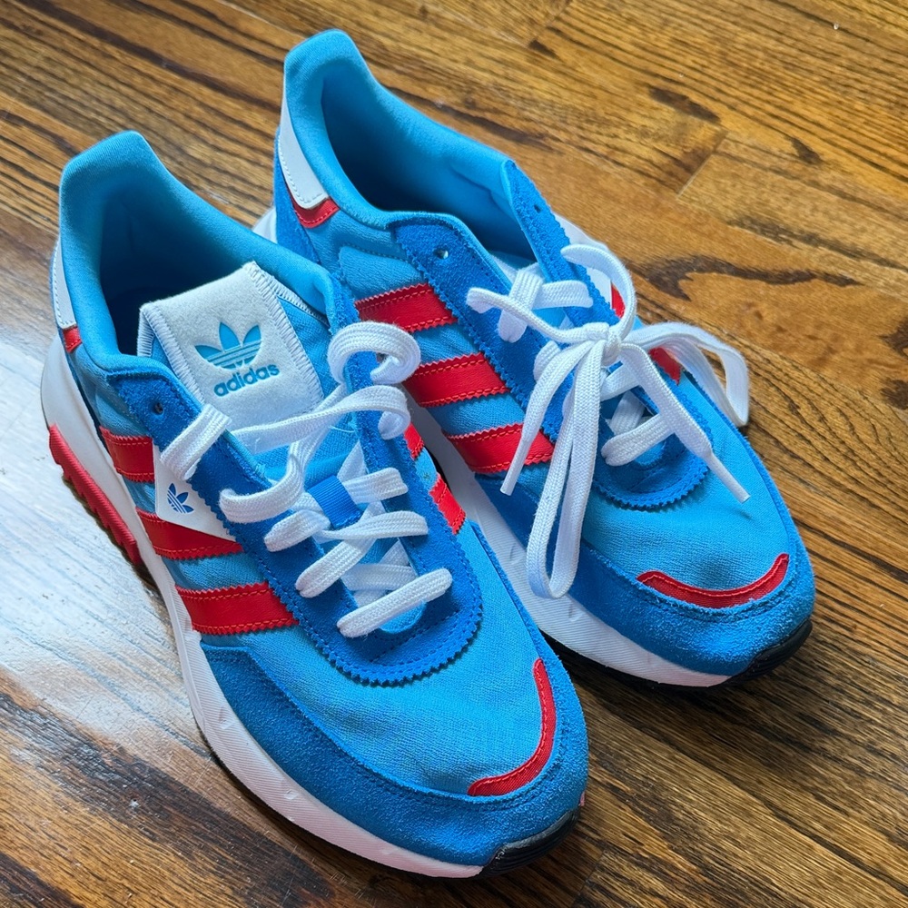 adidas Kids Bright Blue and Red Retro Runner Sneakers